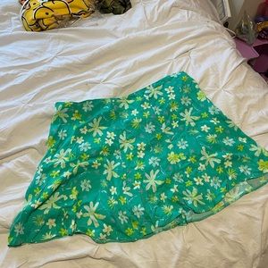 Flowy green floral skirt